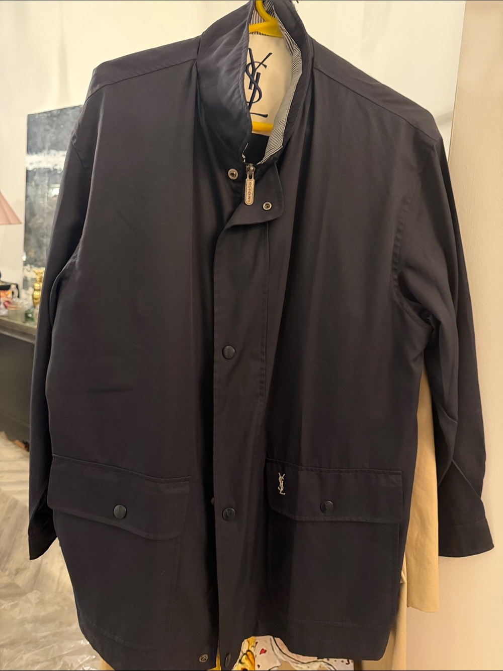 Yves Saint Laurent Navy Blue Windbreaker/Raincoat with YSL Logo